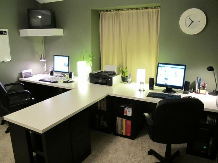 shaped double desk For Two Person Without Divider and Cream .