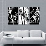 Hand Painted Modern Abstract Black And White Canvas Art 3 Piece .