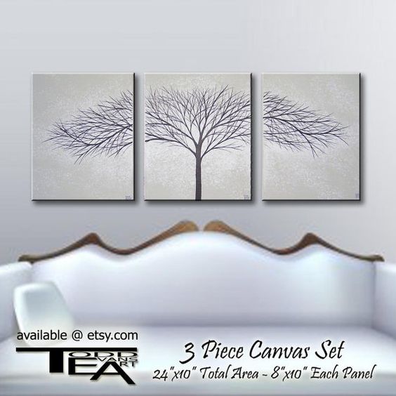 24x10 inches, 3 piece Canvas Art, Grey, Gray, Black and white .