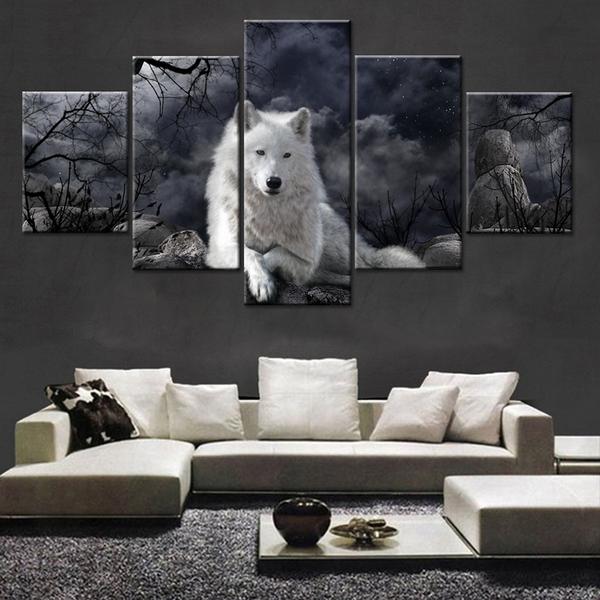 Black & White Wolf Animal Framed 5 Piece Canvas Wall Art – Buy .