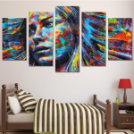 5 Piece Framed Colorful Haired Abstract Woman Canvas Prints on .
