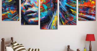 5 Piece Framed Colorful Haired Abstract Woman Canvas Prints on .