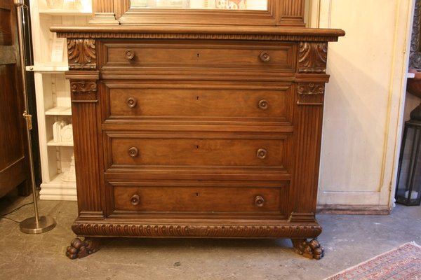 Large Italian Walnut Chest of Drawers with Mirror Top, 1900s for .
