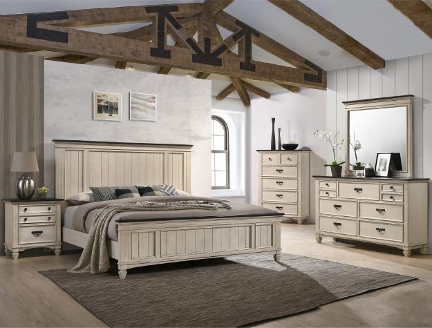 Sawyer Antique White/Brown Panel Bedroom Set – Luna Furnitu