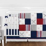 Red, White and Blue Baseball Patch Sports Baby Boy Crib Bedding .
