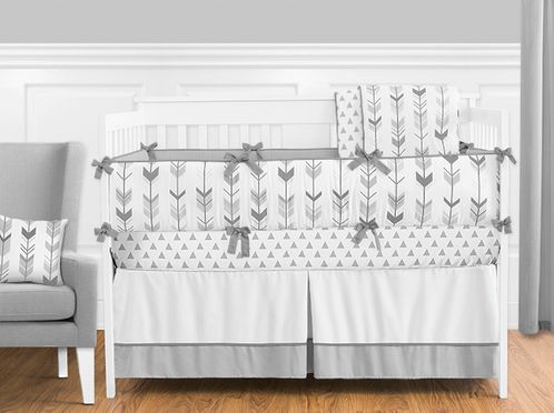 Grey and White Woodland Arrow Boy, Girl, Unisex Baby Crib Bedding .