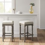 Erving Wood and Upholstered Backless Counter Stool Taupe .
