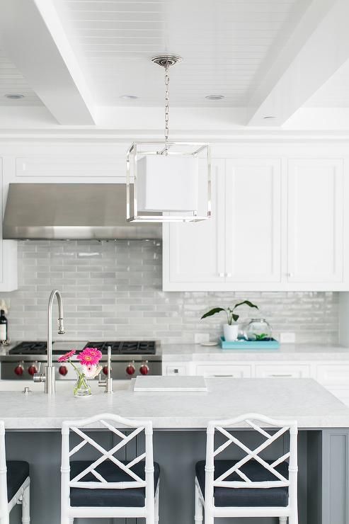 Grey Kitchen Backsplash White Kitchen Cabinets Light Gray Tiles in .