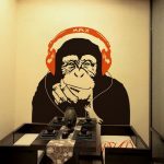 Banksy Wall Decal Monkey with Headphones, Banksy Chimp Head .