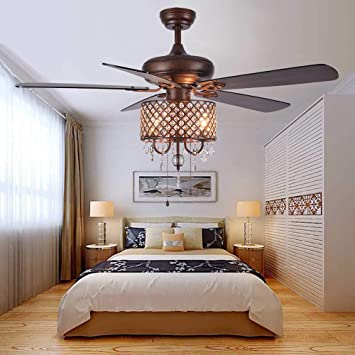 ANFERSONLIGHT Rustic Ceiling Fan with Light Kit Crystal .