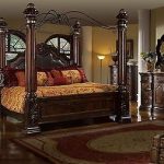 Traditional King Poster Canopy Leather Bed 4 Piece Bedroom Set .