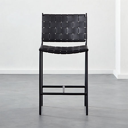 Woven Black Leather Counter Stool 24" | C