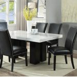Cam White Marble Dining Room Set with 4 Black Chairs | Nader's .