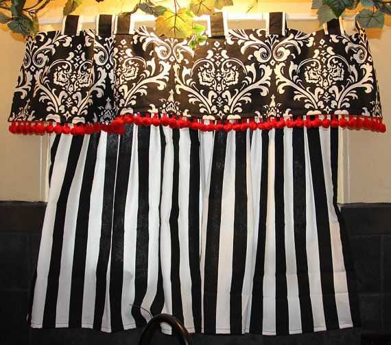 Bold Black and White Kitchen curtains with red by OriginalsByEva .