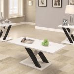 3 PC High Gloss Black & White Coffee Table Set 701011 by Coaster .
