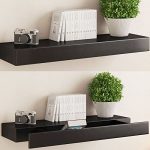 Black Floating Wall Shelf with Drawer , Concealed Mounting Bracket .