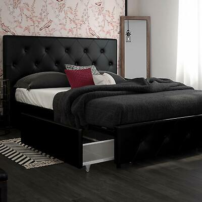 Contemporary Black Queen Size Bed Frame With Storage 4 Drawers .
