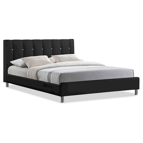 Vino Modern Bed With Upholstered Headboard Black (Queen) - Baxton .