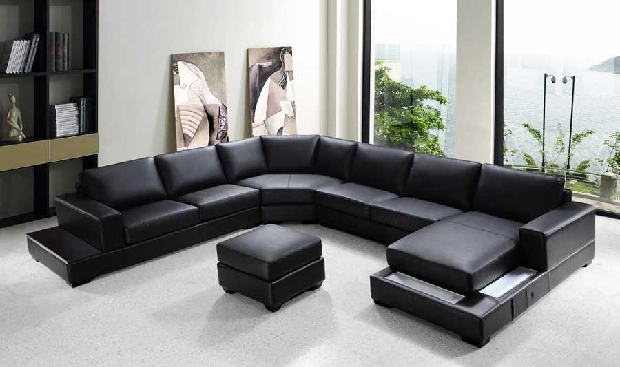 VG-RZ Modern Black Sectional Sofa | Leather Sectiona
