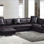Modern Black Leather U Shape Sectional Sofa with Chaise - Modern .