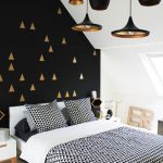 love the black wall with gold triangles! #bedroom décor, beds .