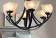 6-Light Black Wrought Iron Chandelier with Glass Shades (C-8016-6 .