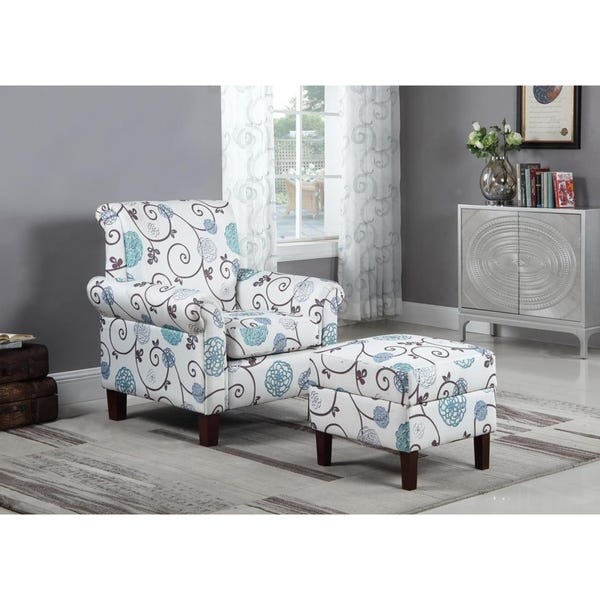 Shop Floral Print Accent Chair with Ottoman - Overstock - 235428