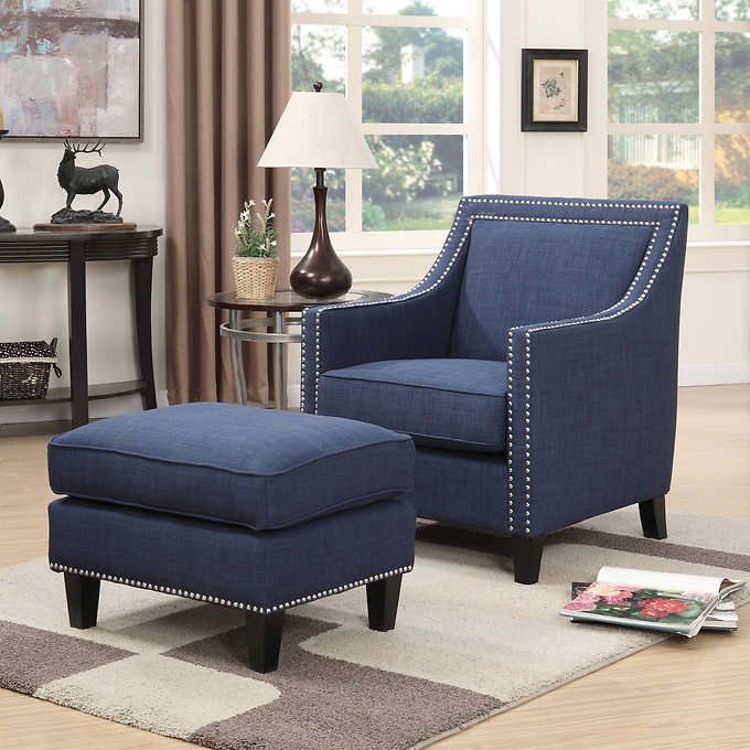 Emery Navy Blue Accent Chair with Ottoman | Blue accent chairs .