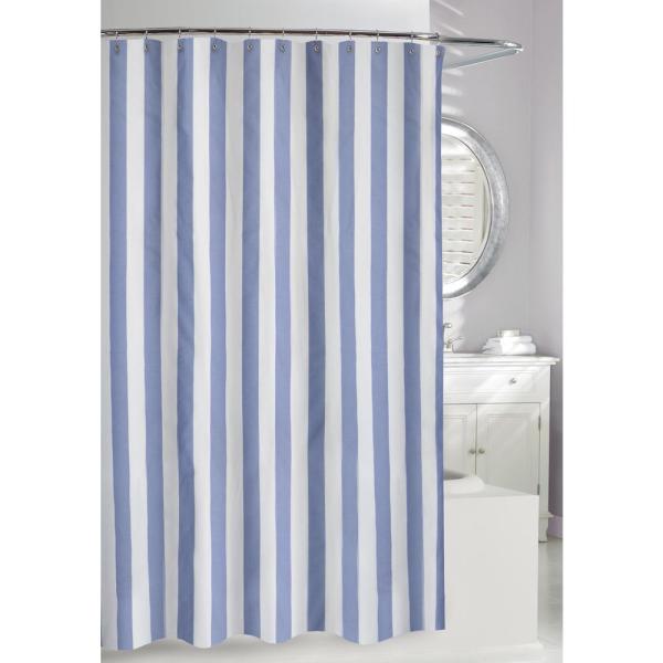 Lauren Stripe 71 in. Blue and White Fabric Shower Curtain 205100 .