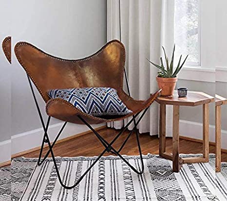 Amazon.com: Brown Leather ARM Chair/Leather Butterfly Chair Home .