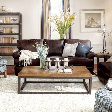 Lounge, coffee table & light furnishings … | Brown leather sofa .