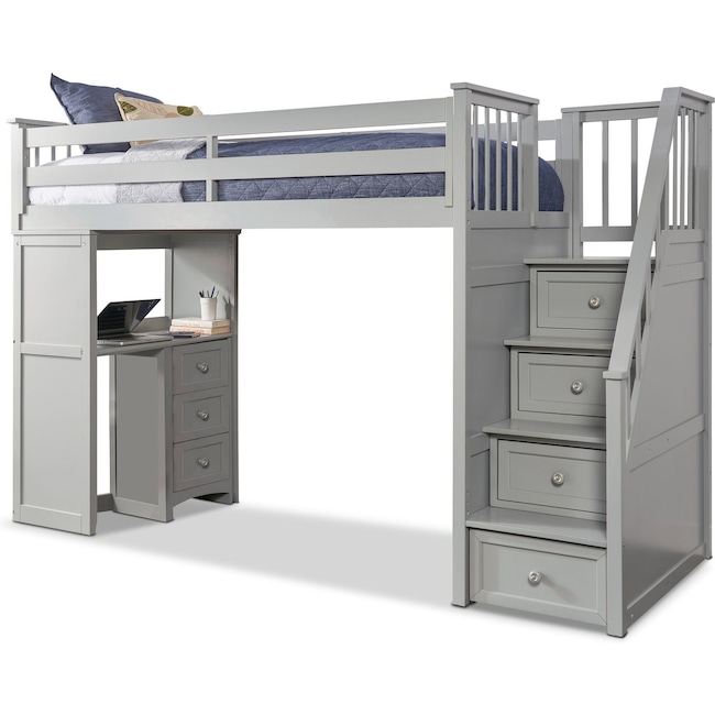 Flynn Loft Bed with Storage Stairs and Desk | Value City Furniture .
