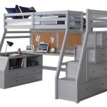 Jasper Gray Twin Loft Bed with Stairs and De