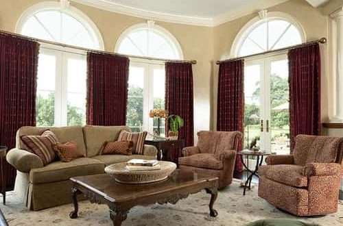 living room burgundy curtains
