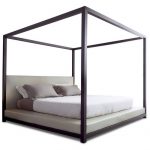 Canopy bed / double / contemporary / with upholstered headboard .