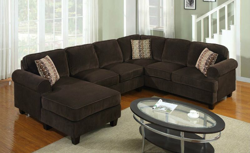 3pcs. Corduroy Fabric Sectional Sofa in Chocolate Brown Finish .