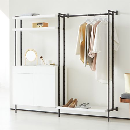Flex Modular Clothing Rack and Closed Storage Cabinet with Shelves .