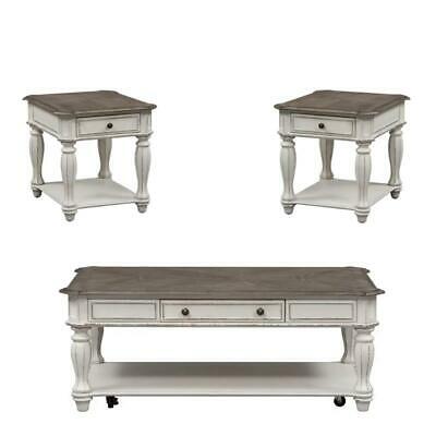 3 Piece Coffee Table and (Set Of 2) End Table Set n Rustic White .