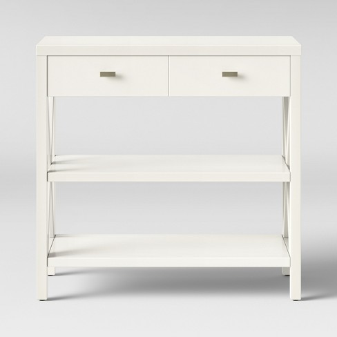 Owings Console Table With 2 Shelves And Drawers- Off White .