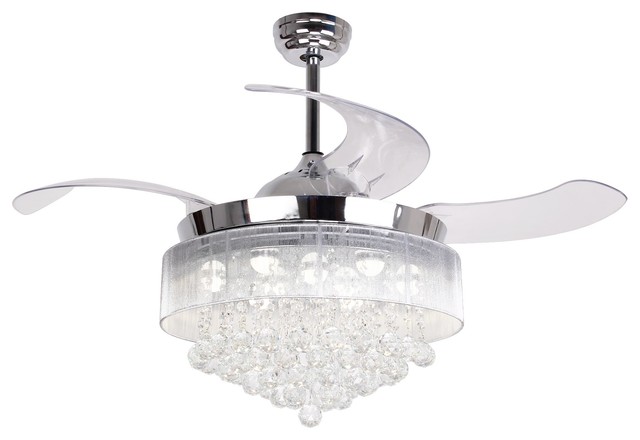 Modern LED Crystal Ceiling Fans with Foldable Blades .