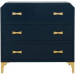 Clip Corner Blue and Gold Three Drawer Chest - Contemporary .