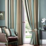 Hilton Duck Egg Blue Eyelet Ring Top Striped Curtain - Curtains .