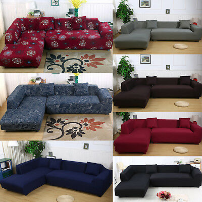 2Pcs Sectional Stretch Corner L-Shape Sofa Slipcover Couch Cover .