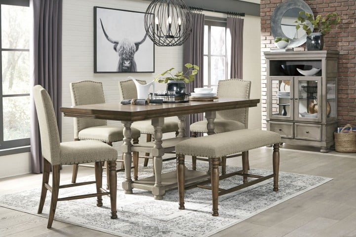 Lettner Gray and Brown Counter Height Dining Room Set from Ashley .
