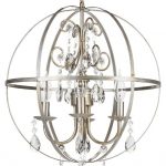 Luna 4-Light Wrought Iron Crystal Orb Chandelier, Silver .