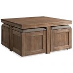 Furniture Champagne Cube Coffee Table with 4 Storage Ottomans .
