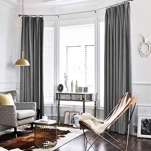 Amazon.com: jinchan Velvet Curtain Grey Living Room Rod Pocket .