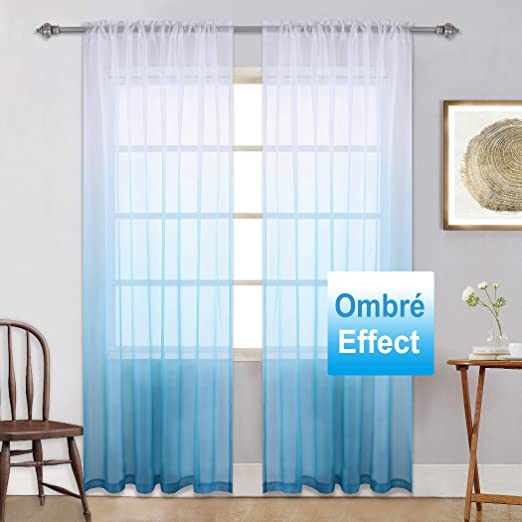 Amazon.com: Ombre Sheer Curtains Light Blue Gradient Semi Window .