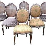 Set of 6 french louis xvi silver distressed custom upholstered .