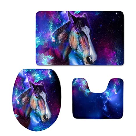 Amazon.com: Dellukee Bathroom Rug Sets Galaxy Horse Print 3 Pieces .